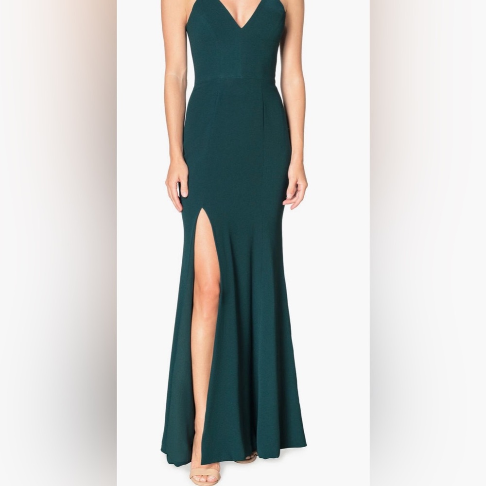 Dress The Population XS EUC. Jordan Crepe Elegant Pine Green Full Length Gown HP